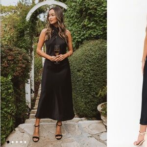 Show Me Your MuMu Jasmine Halter Midi Dress in Black Satin
